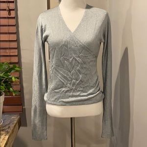 Gorgeous, Women’s Silver Sparkle V Neck Top, SZ Sm